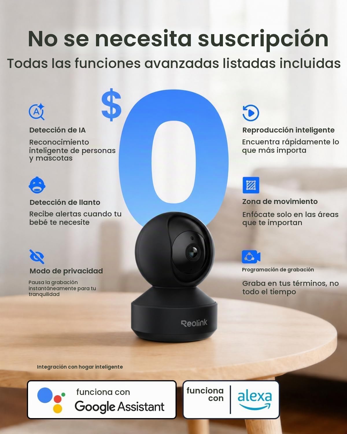 REOLINK E1 Pro (negro) cámara PT de 3K Wi-Fi para interiores para m...