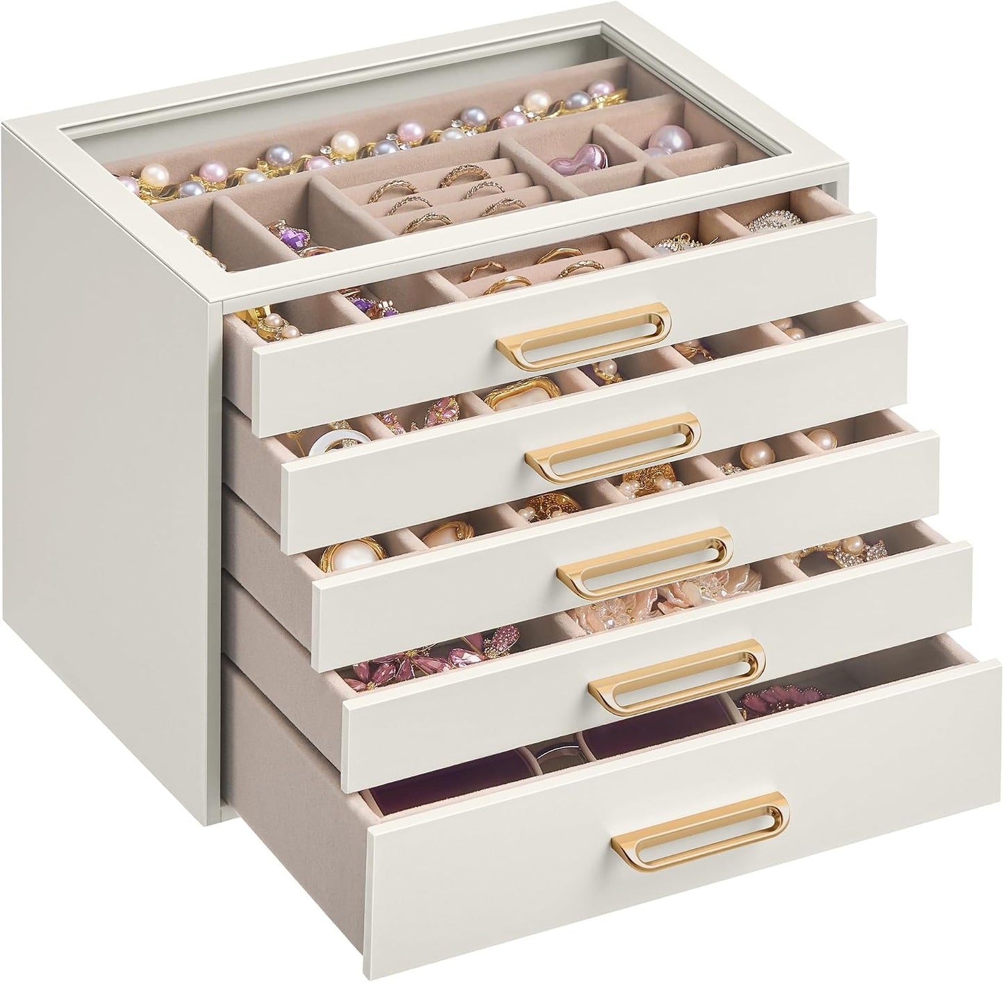 SONGMICS Joyero de 5 capas con ventana de cristal, organizador de a...