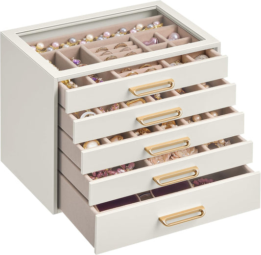 SONGMICS Joyero de 5 capas con ventana de cristal, organizador de a...