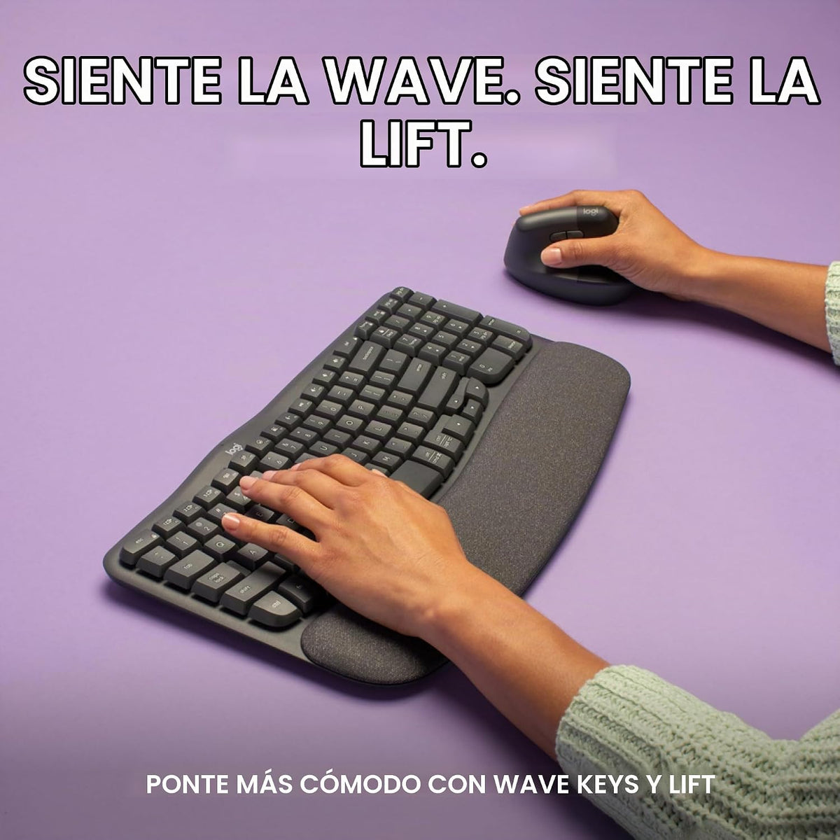 Logitech Wave Keys - Teclado ergonómico inalámbrico con reposamanos...