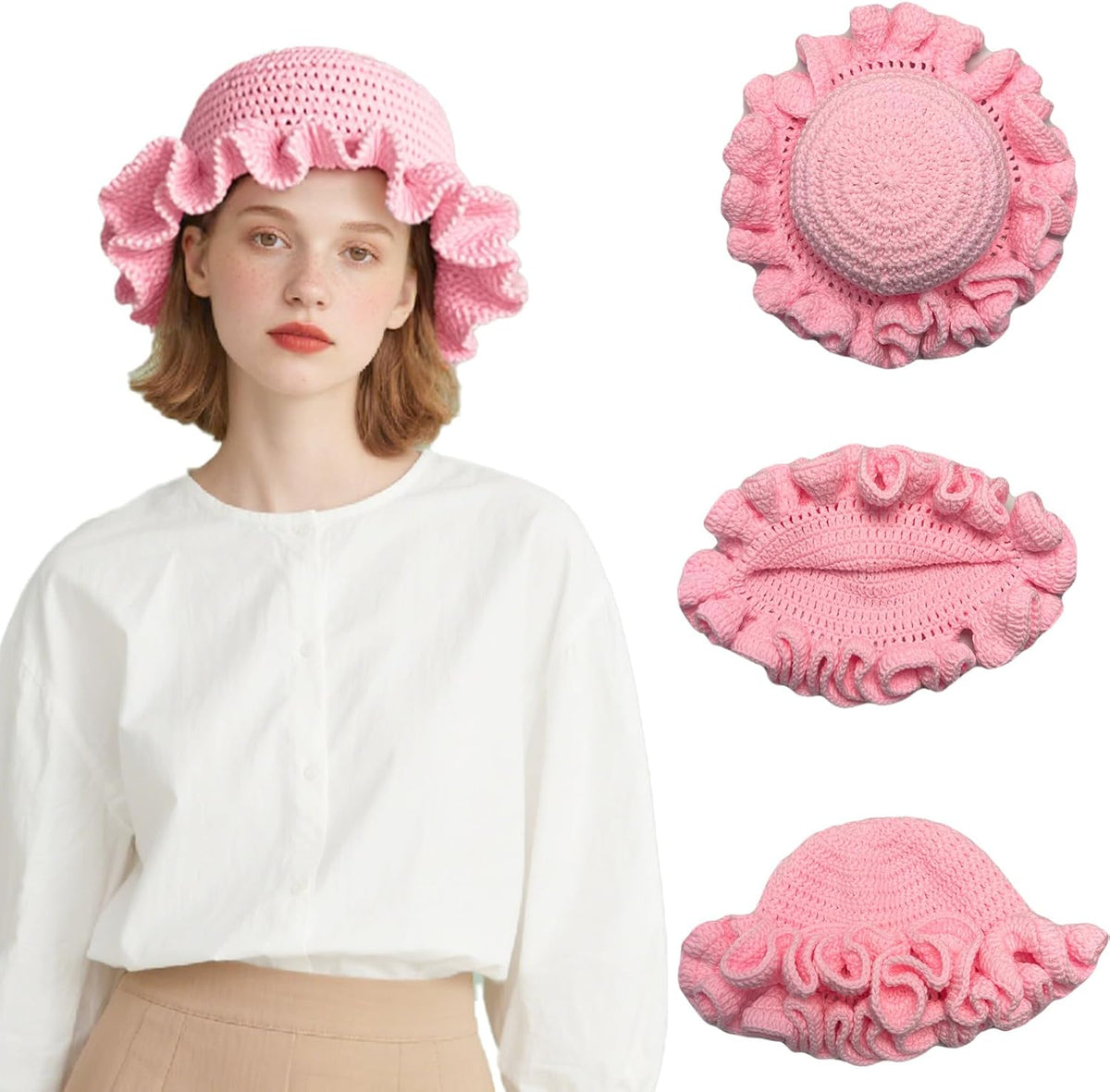 Hshsclth Sombrero de Crochet Sombreros de Cubo Tejidos de Color Sól...