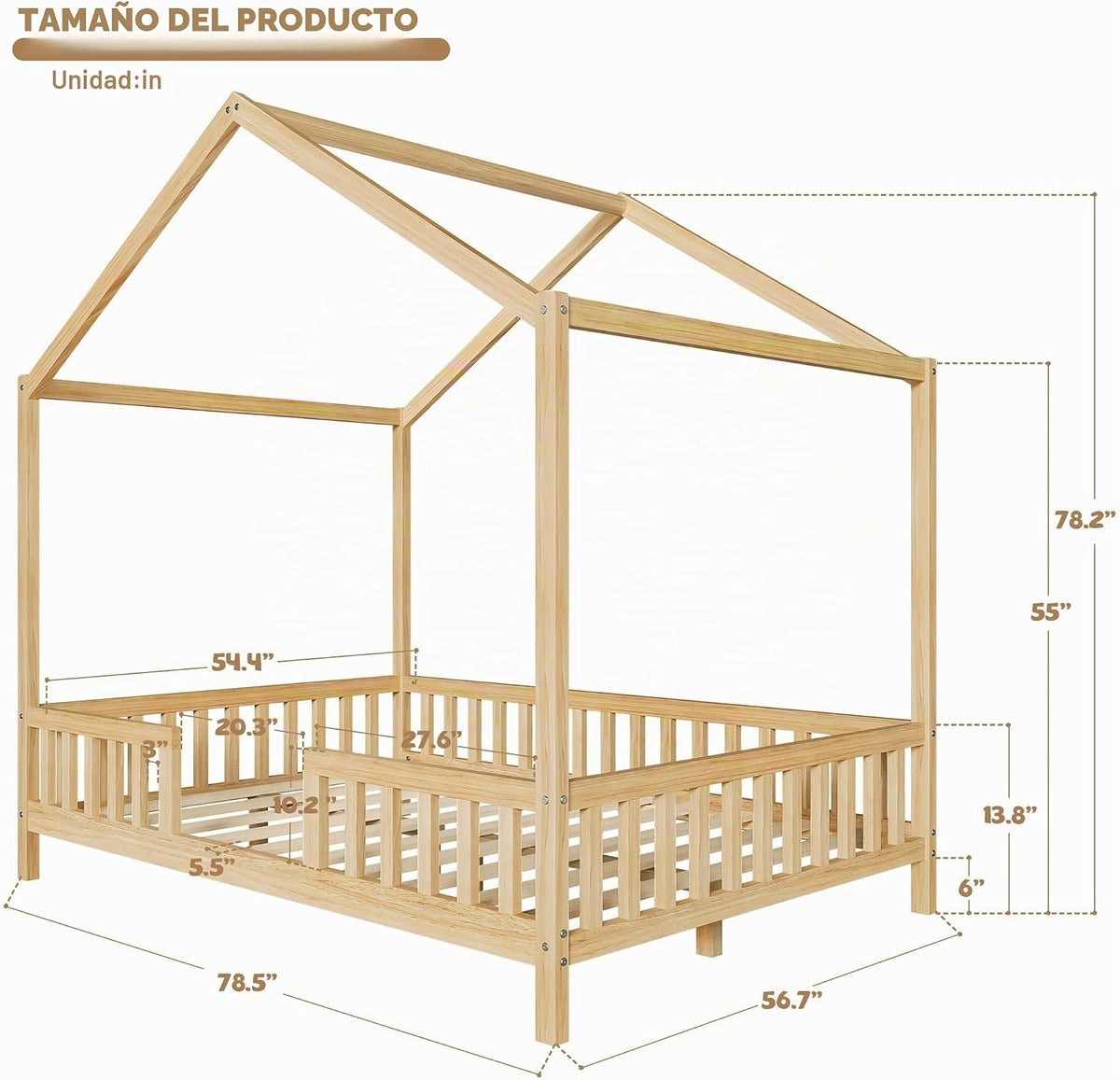 Bellemave Estructura de cama completa con toldo, cama Montessori, c...