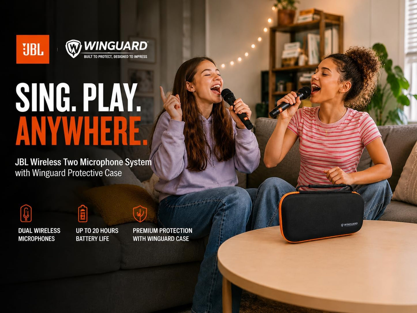JBL Sistema inalámbrico de dos micrófonos con receptor de doble can...