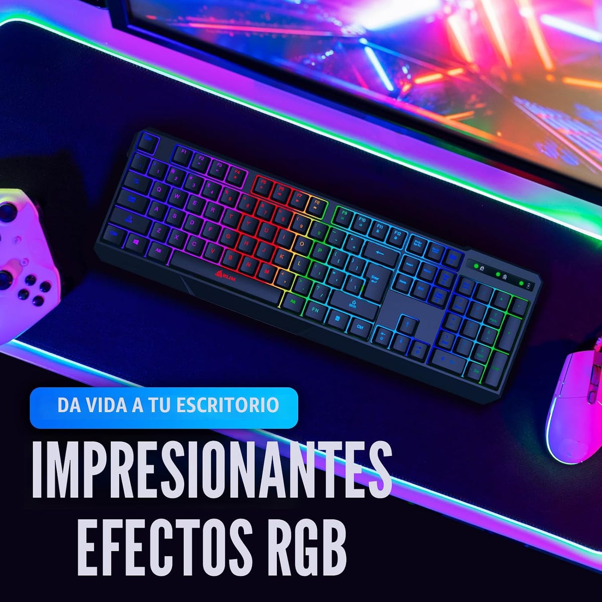 KLIM Chroma - Teclado inalámbrico para juegos con retroiluminación...