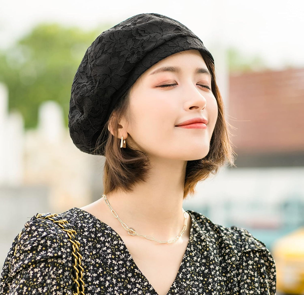 AICHUAN Boina de encaje elegante para mujer, boina de vestido franc...