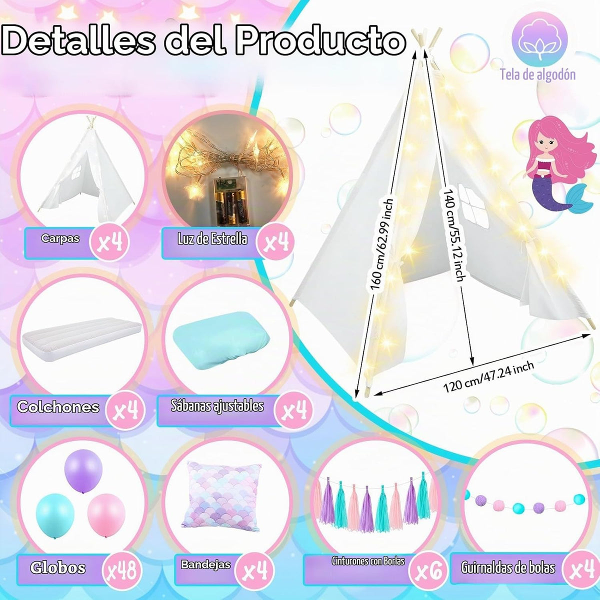 Windyun - Juego de 4 tiendas de campaña para niños y niñas, color b...