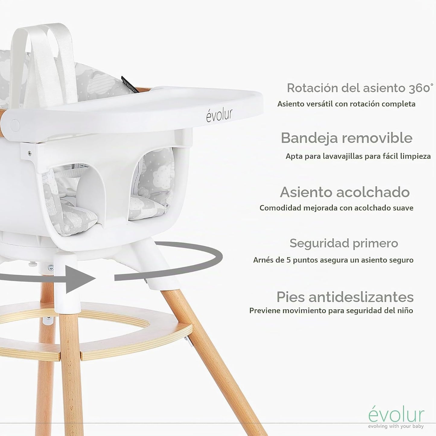 Evolur Ann - Silla alta 4 en 1 para bebé y niño, asiento giratorio...