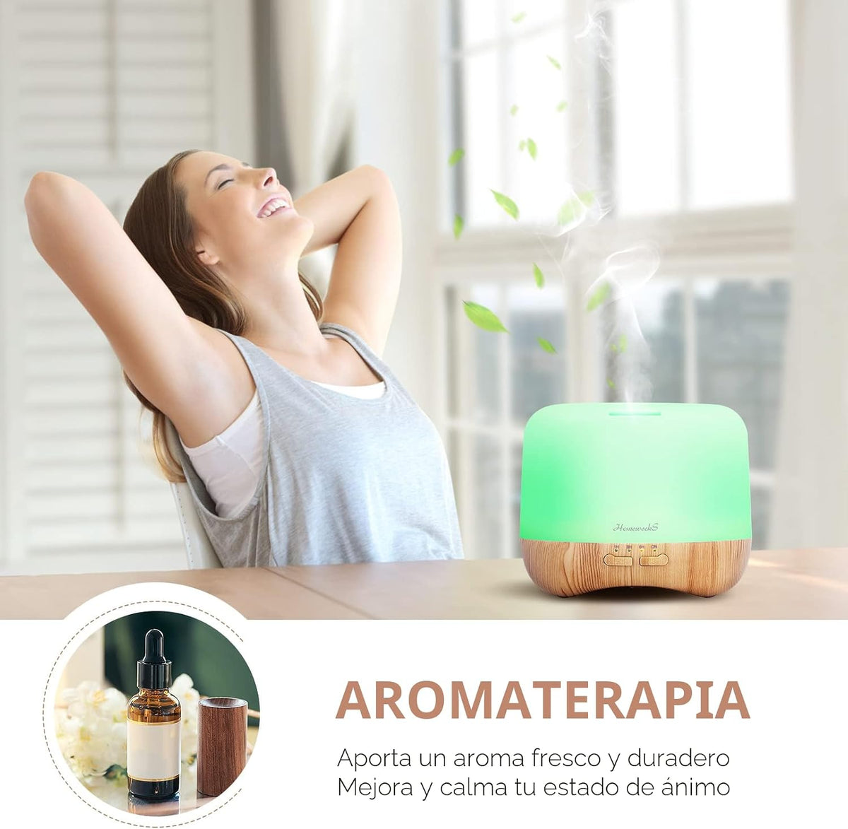 Homeweeks - Difusor de aceite esencial de 300 ml, difusores silenci...