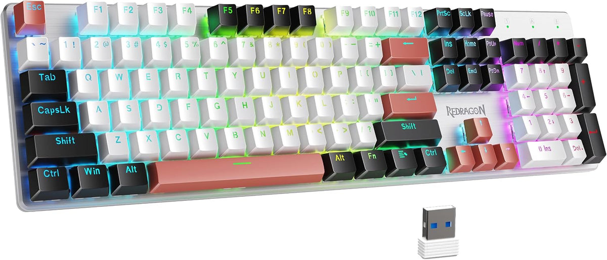 Redragon Teclado mecánico inalámbrico para juegos, triple modo BT\/...