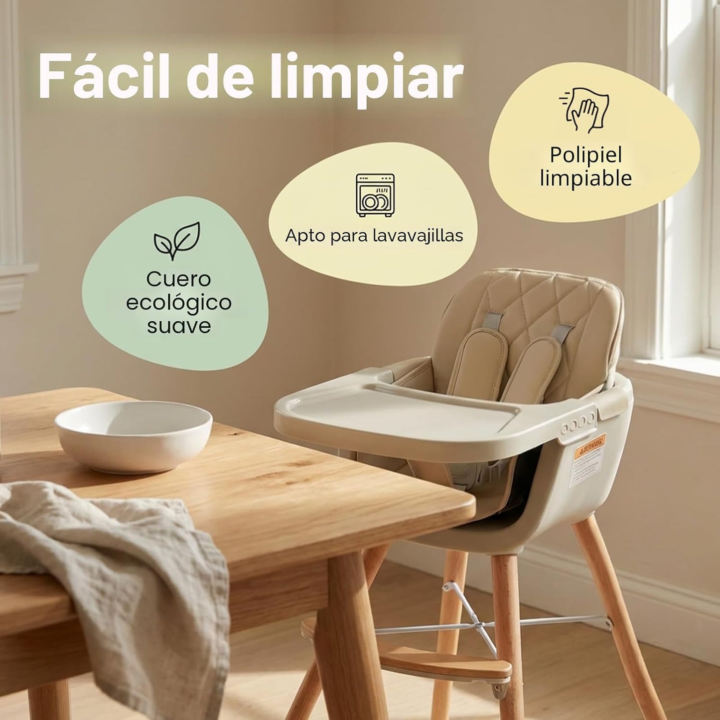 Mallify Silla alta de madera 3 en 1, sillas altas convertibles para...