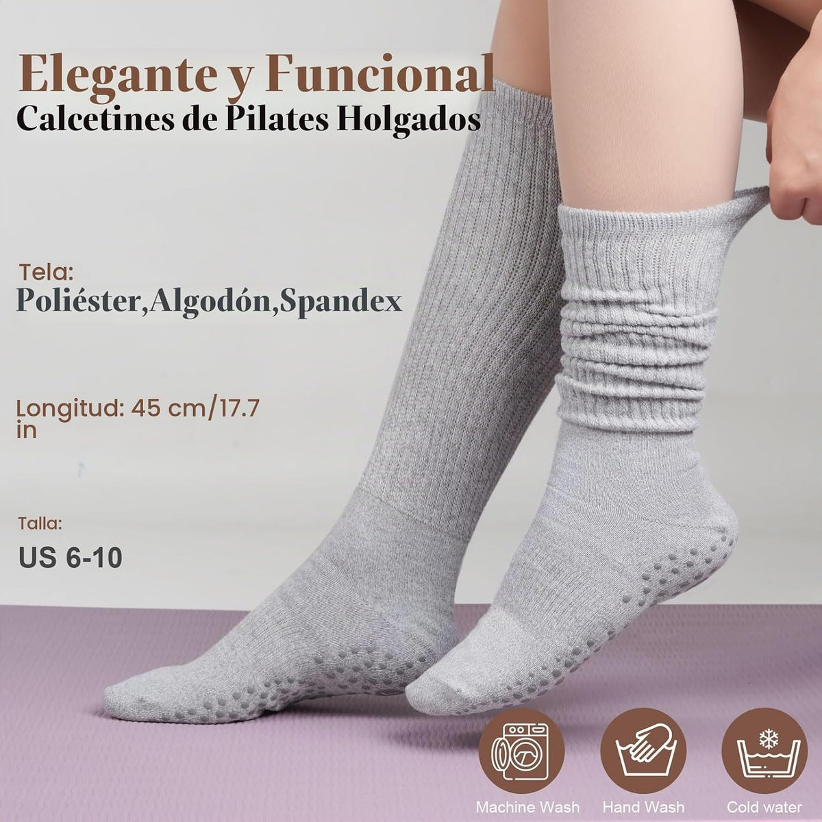 Calcetines de agarre para pilates para mujer, calcetines de yoga co...