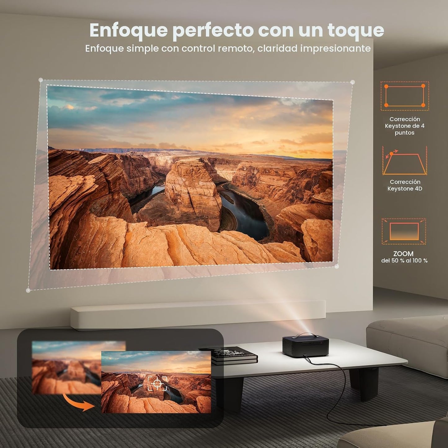 ONOAYO Outdoor Projector-4K con E-Focus, Dolby Audio, aplicaciones...