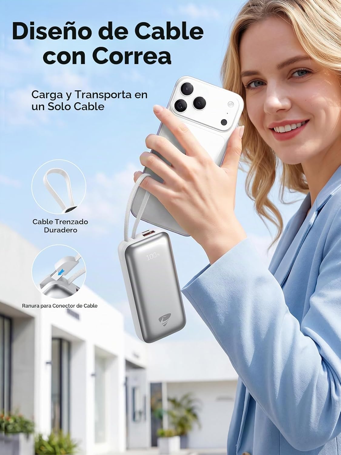 Cargador portátil Aioneus Banco de energía con cables integrados 10...