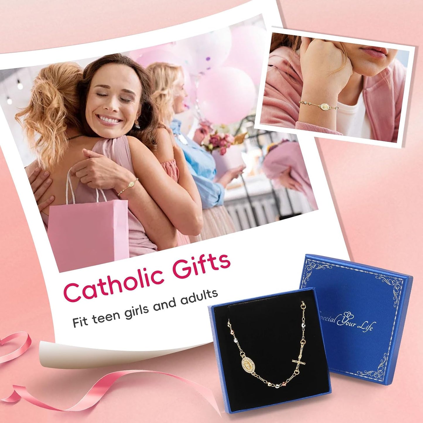 Regalos de crucifijo católico, pulsera de rosario para mujeres - ch...