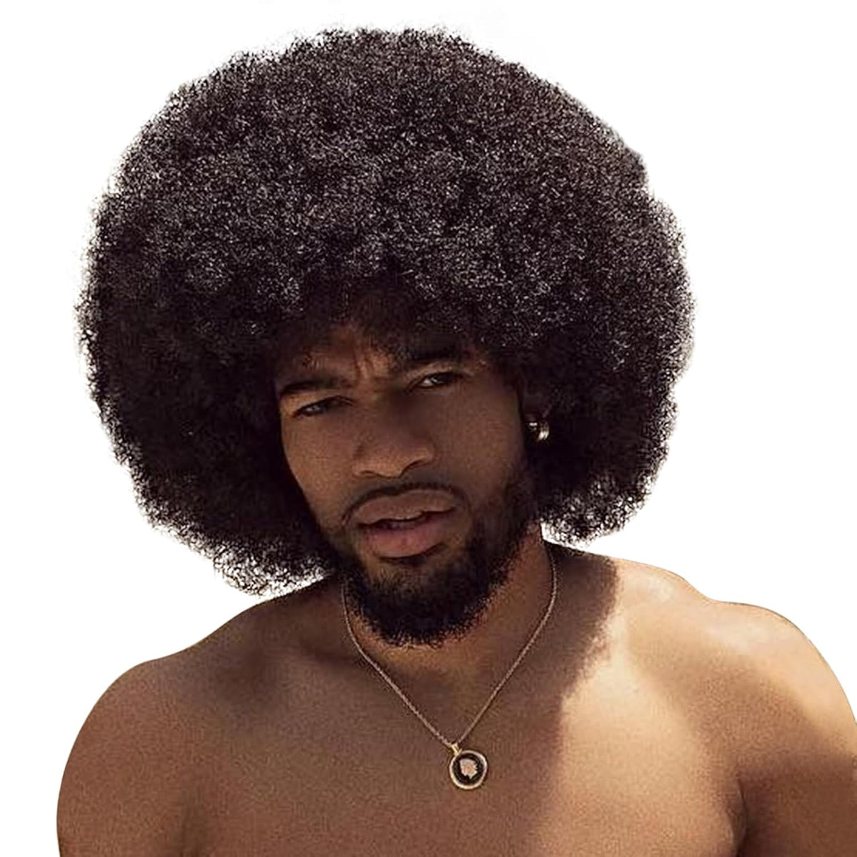 BECUS - Peluca afro para hombre, esponjosa, grande, rizada, color n...