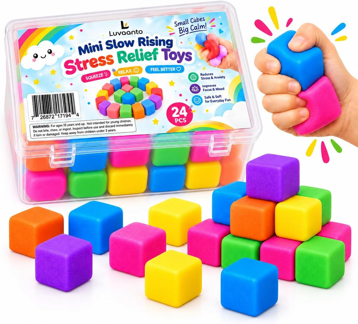 Paquete de 24 cubos para apretar para aliviar el estrés en adultos,...