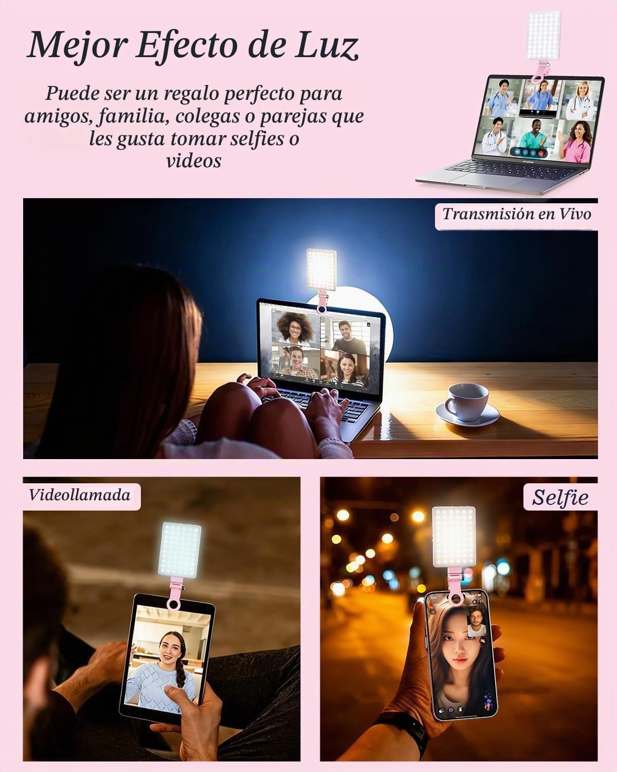 60 LED Luz Portátil para Selfie Iluminación de Videoconferencia con...