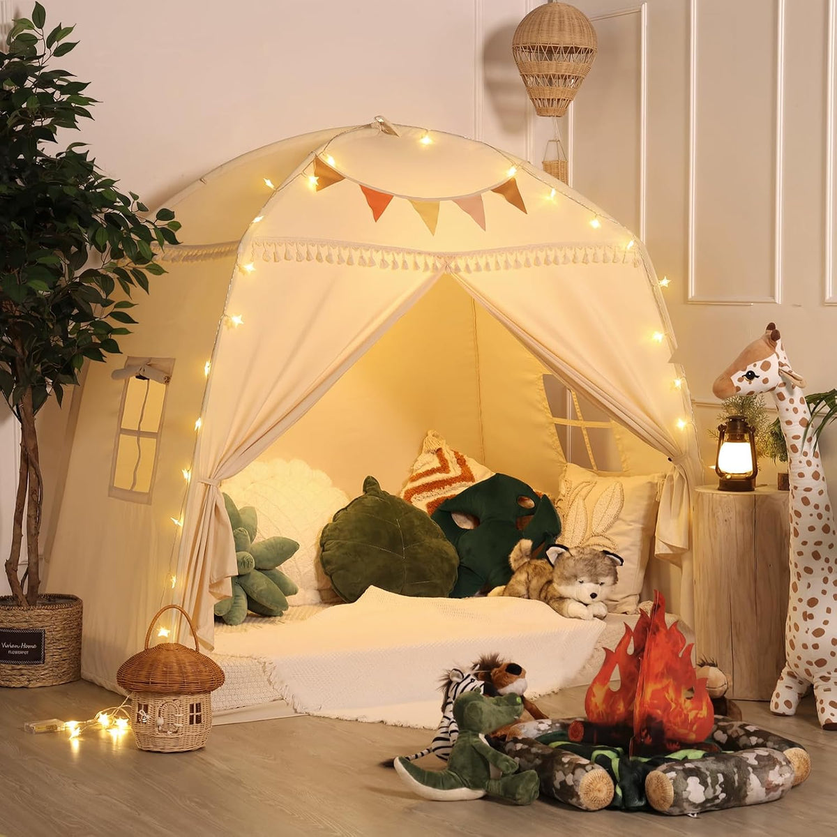 Sumbababy Carpa Tipi Grande para Niños: con Luces de Estrellas y Ba...