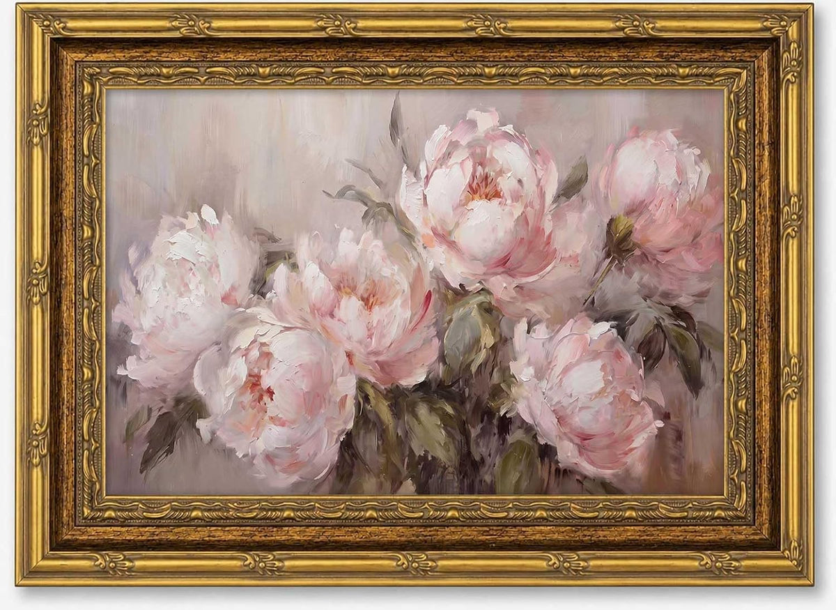 Lienzo decorativo de pared con diseño de flores rosadas con marco d...