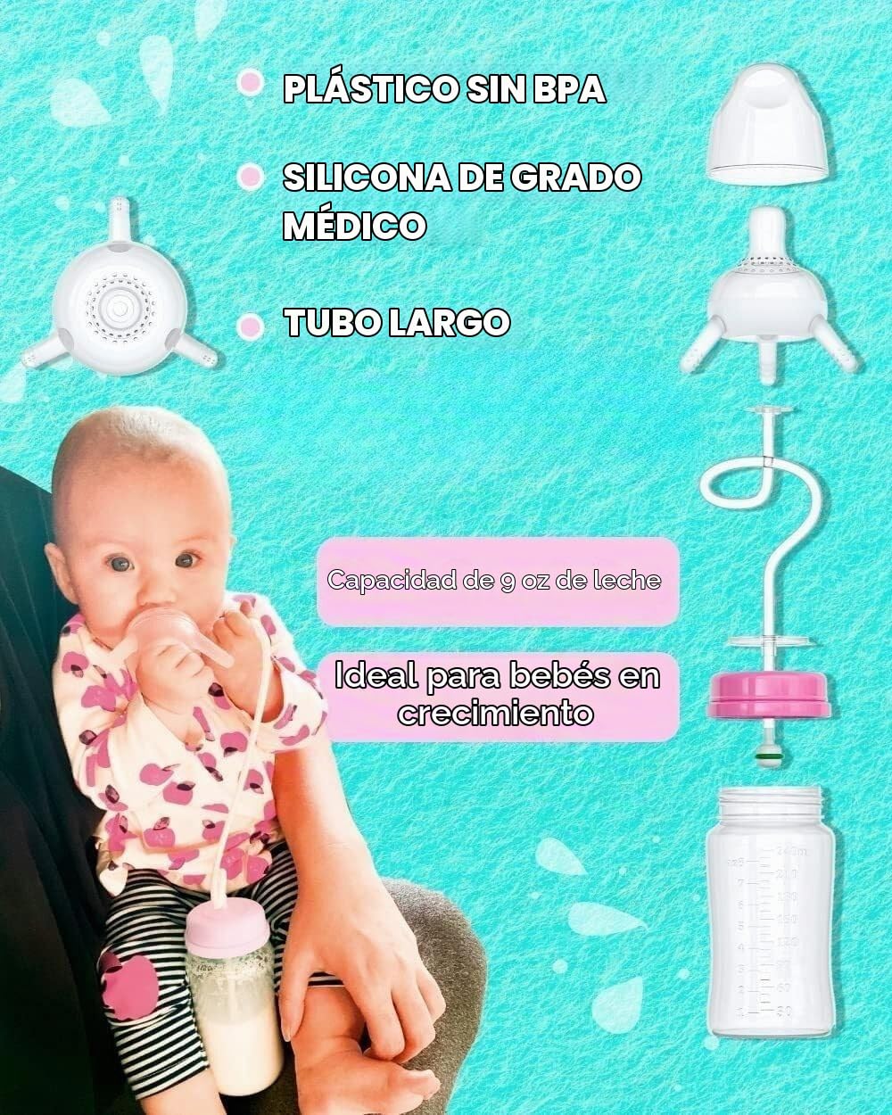 TidyFriend - Biberón anticólicos para lactancia, 8 onzas, biberón c...