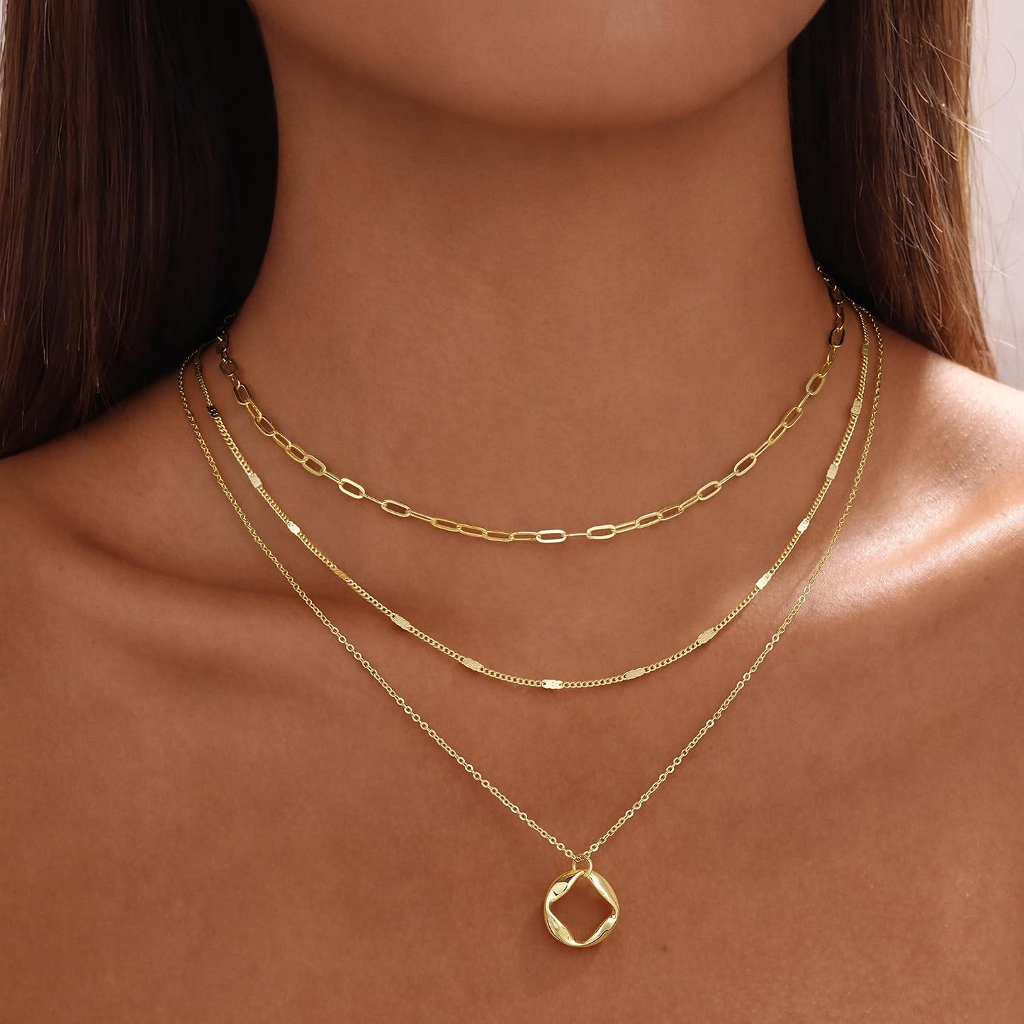Turandoss Collares en capas para mujer, chapados en oro de 14 quila...