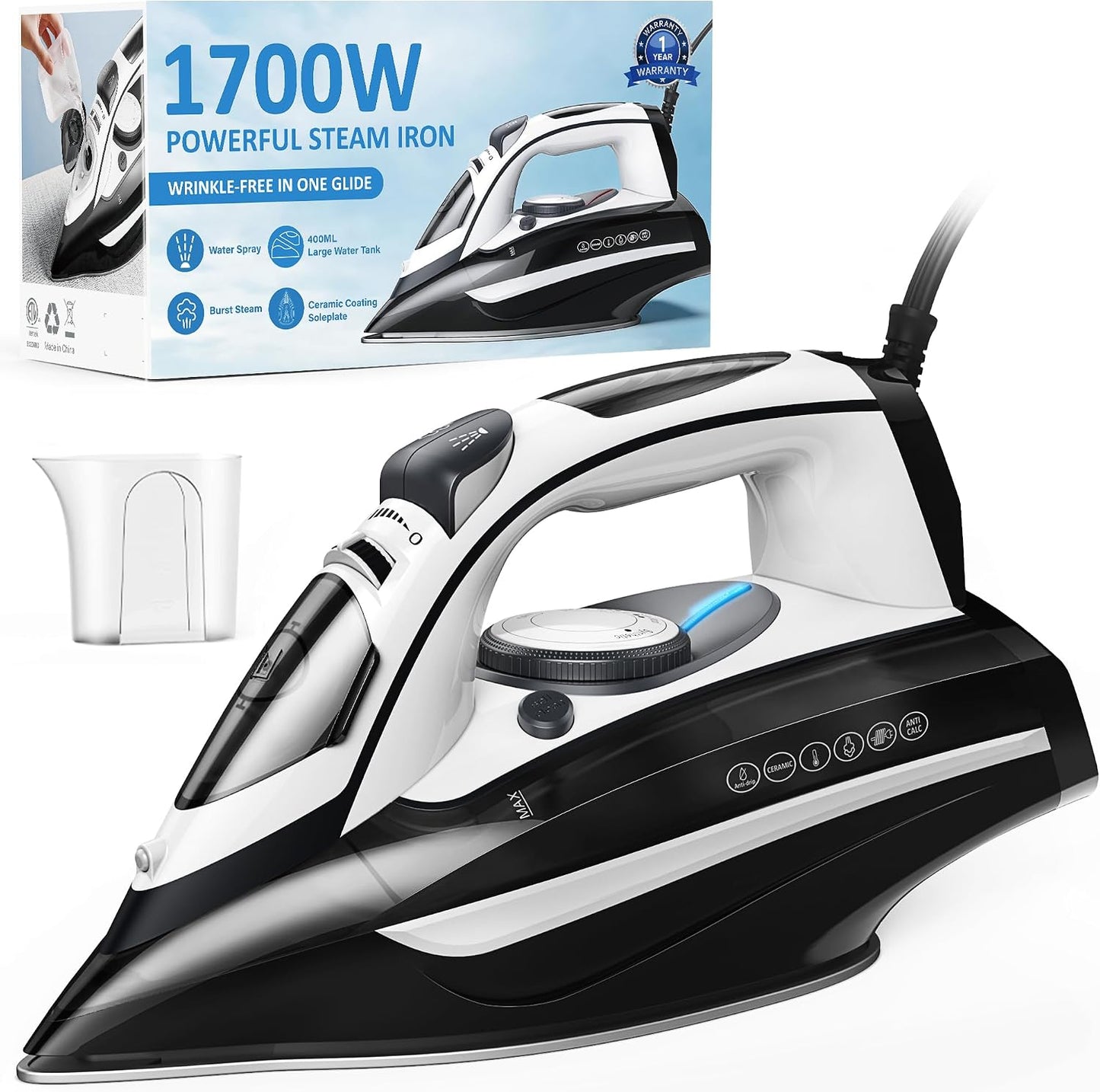 LEVOORA Plancha de vapor para ropa de calentamiento rápido de 20 se...
