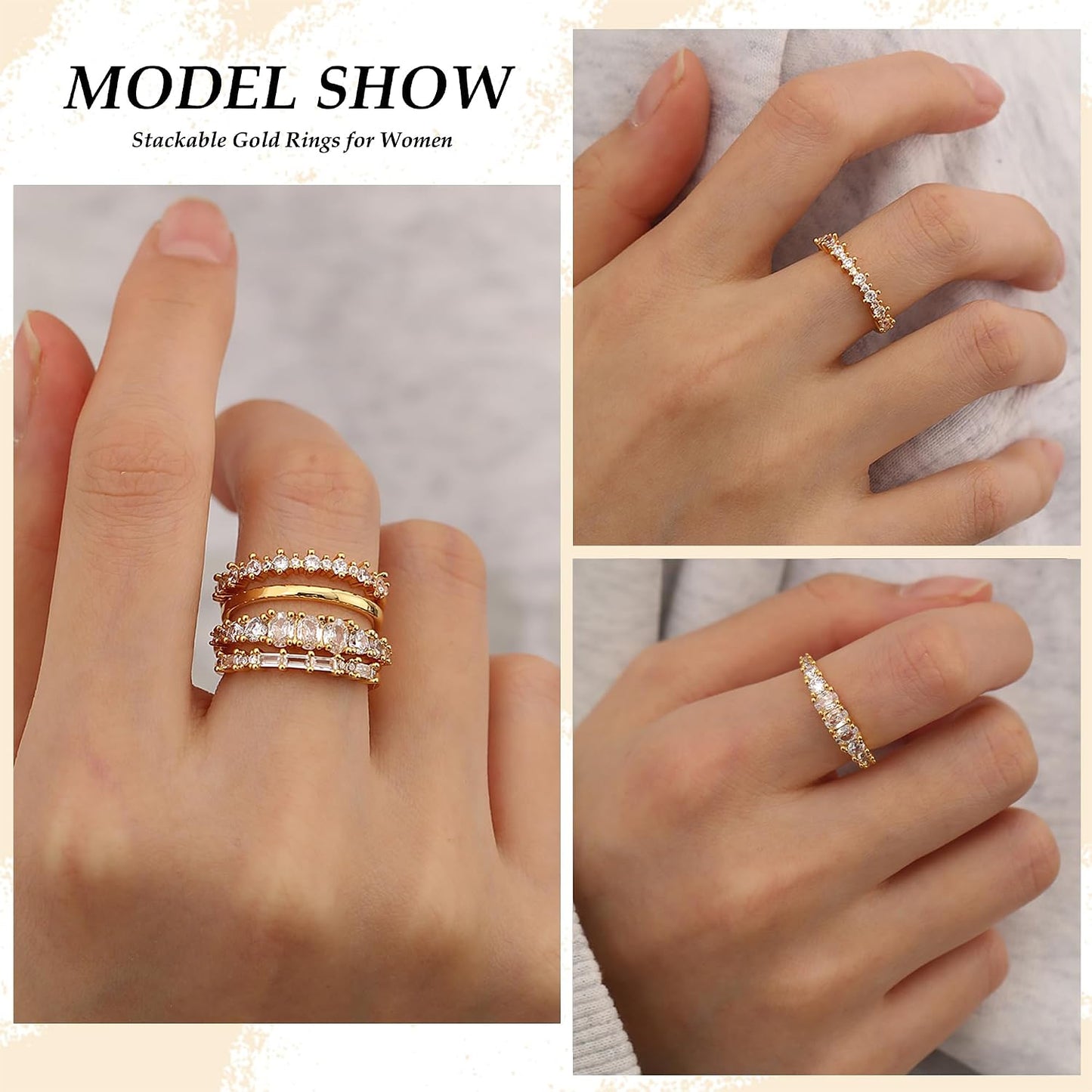 TOBENY Anillos de oro apilables para mujer sin deslustre, delicados...