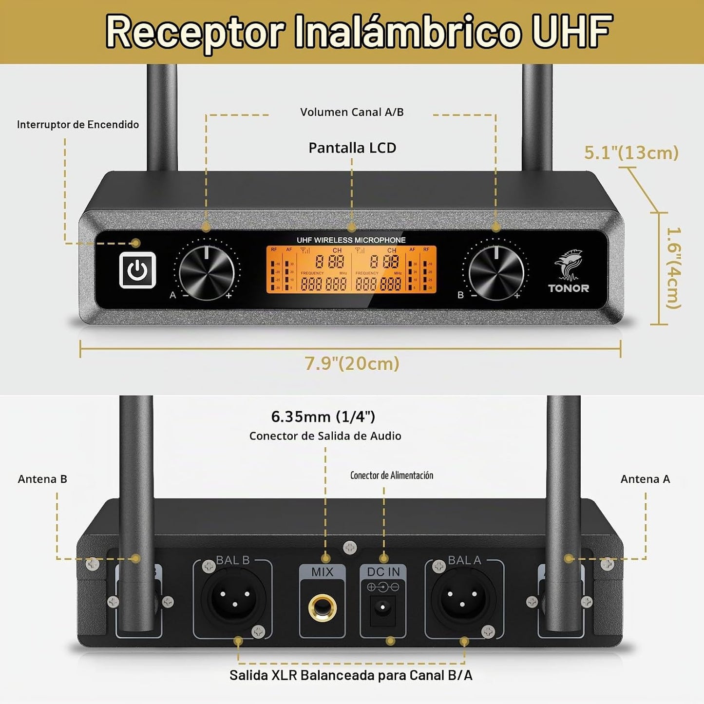 TONOR Sistema de micrófonos inalámbricos UHF con auriculares\/micró...