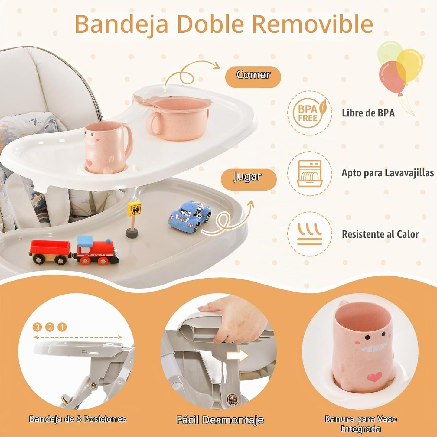 BABY JOY Silla alta, silla alta plegable para bebé con altura ajust...
