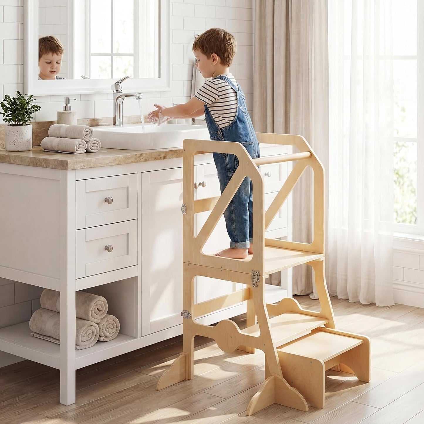 Costzon Torre convertible para niños, mesa y silla de madera para n...