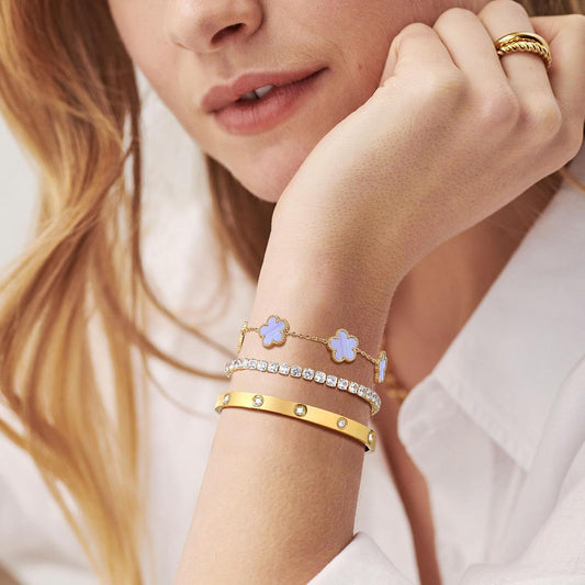 Pulseras florales apilables para mujer en oro - Juego de 3 pulseras...