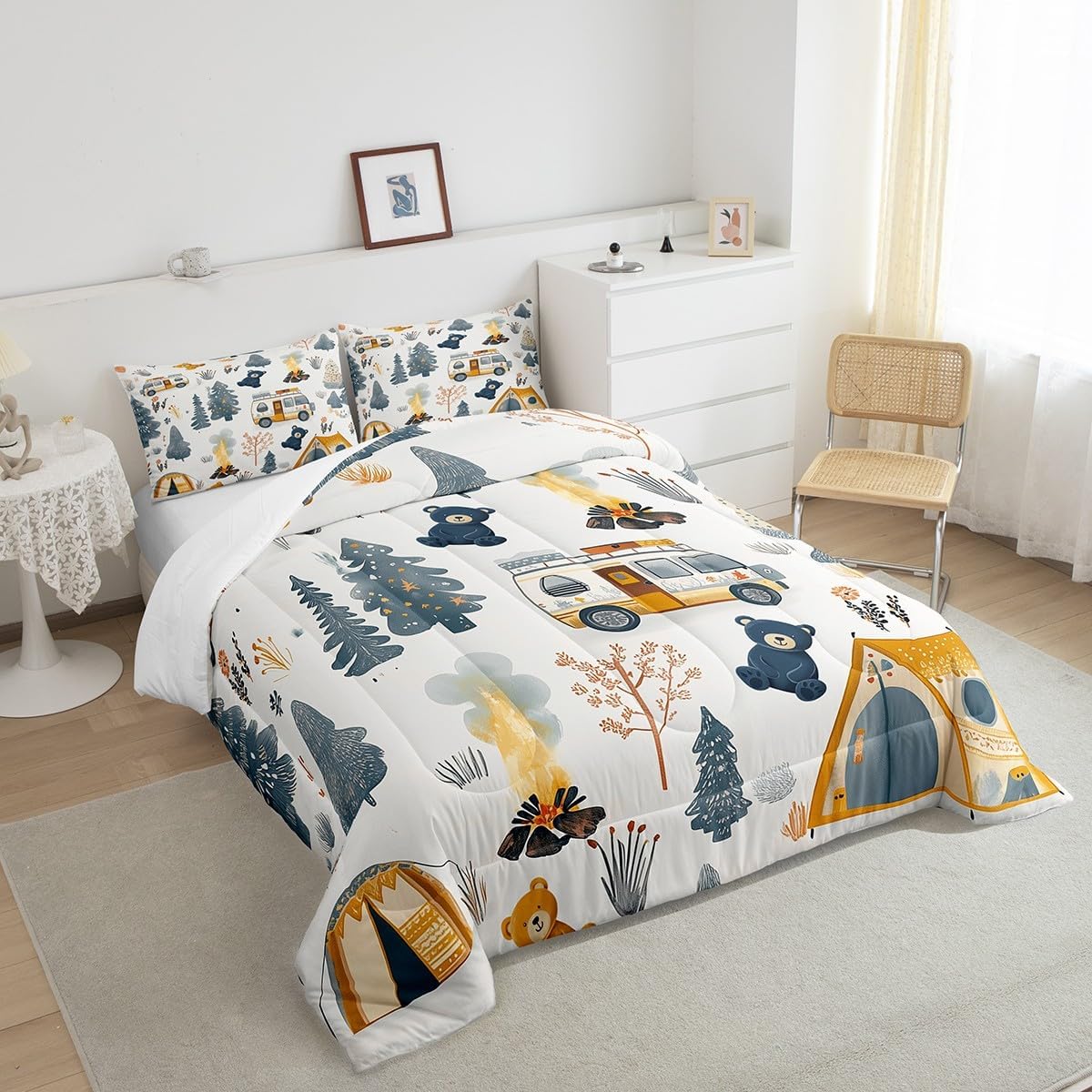 Homewish Juego de ropa de cama con temática de campamento, tamaño m...