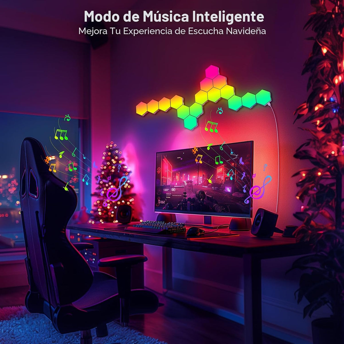 JIMIMORO Paquete de 8 paneles de luz LED hexagonales, luces de deco...