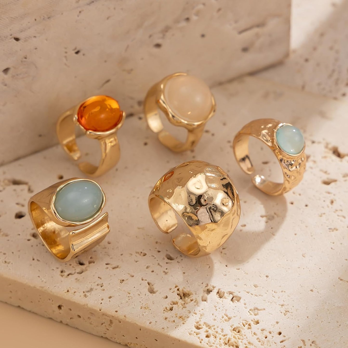 IQIC Anillos gruesos de oro para mujer, juego de anillos de plata a...