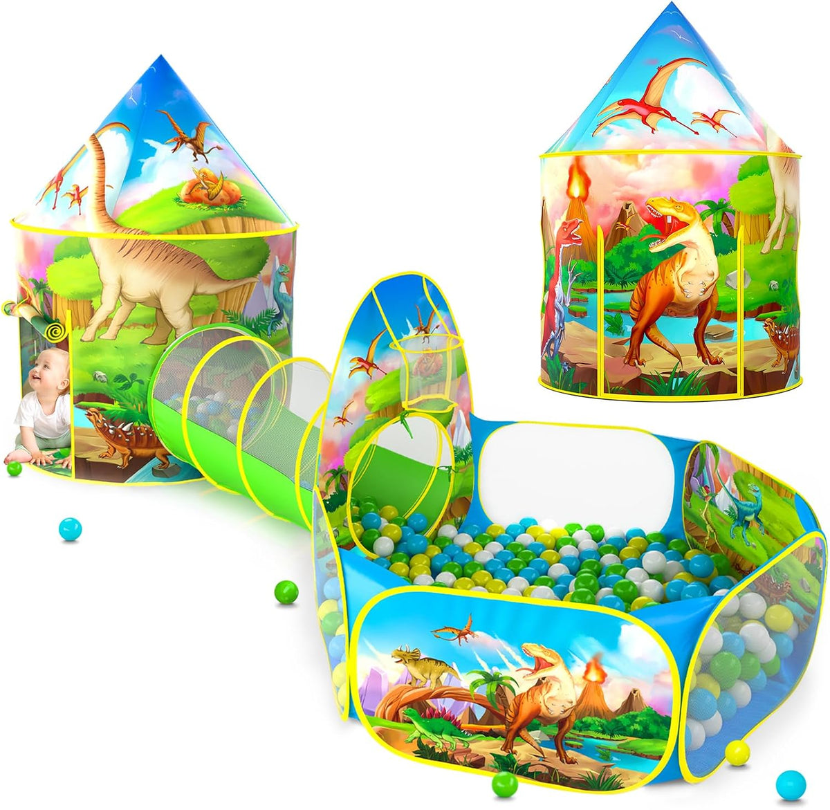 PigPigPen Tienda de campaña de dinosaurio de 3 piezas para niños, h...