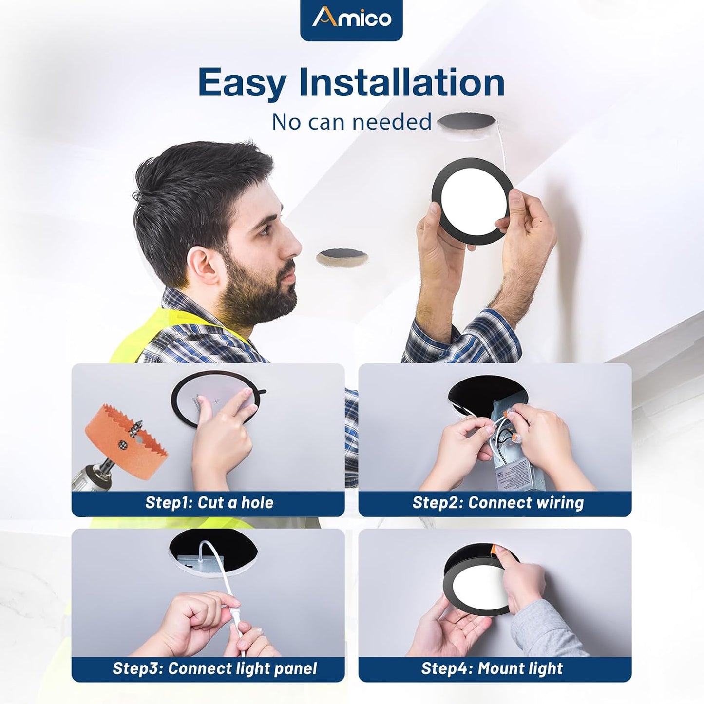 Amico Paquete de 24 luces empotrables LED de 4 pulgadas con caja de...