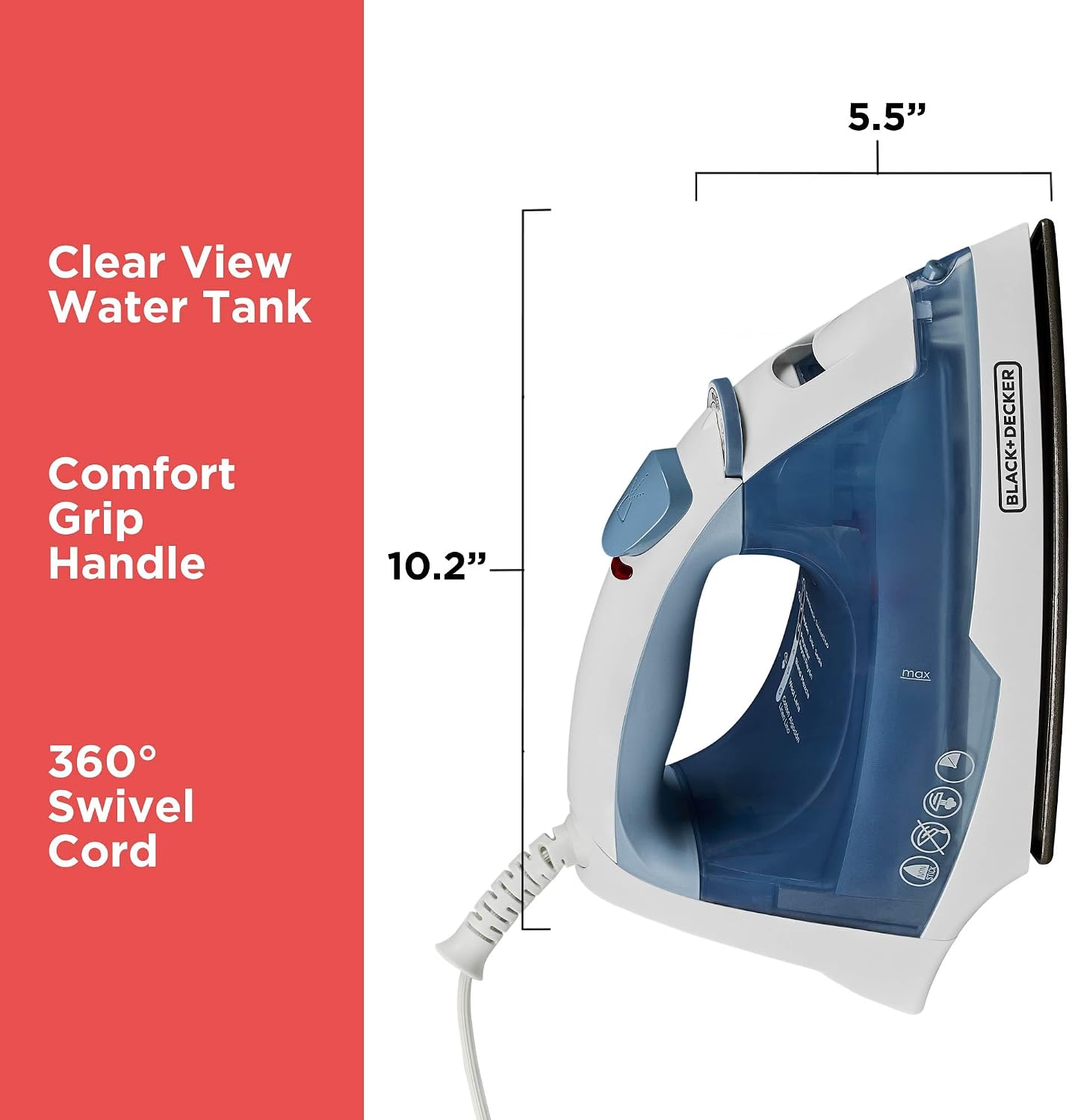 Fácil plancha de vapor antiadherente BLACK+DECKER IR40V compacta co...