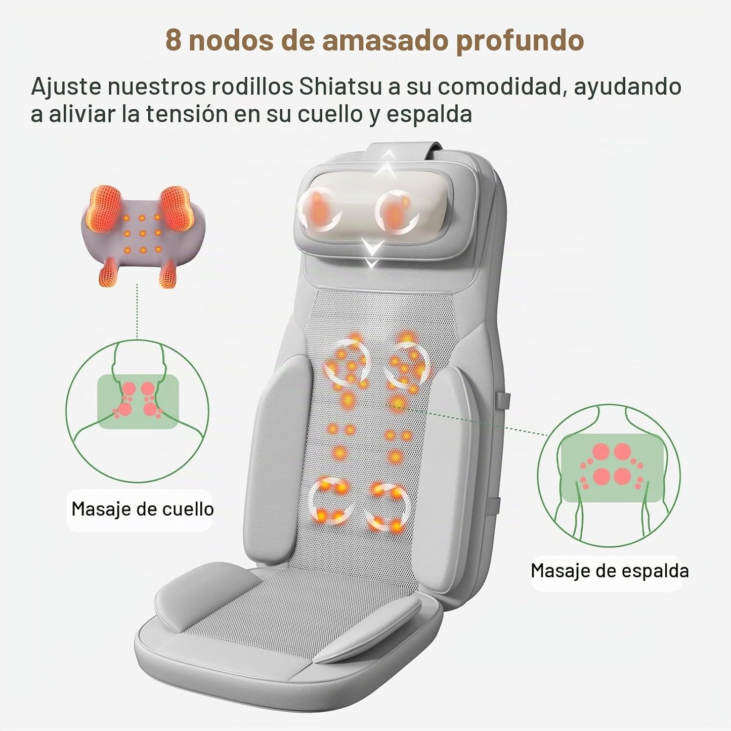 Rainwolf Cojín de Masaje Shiatsu para Cuello y Espalda con Calor -...