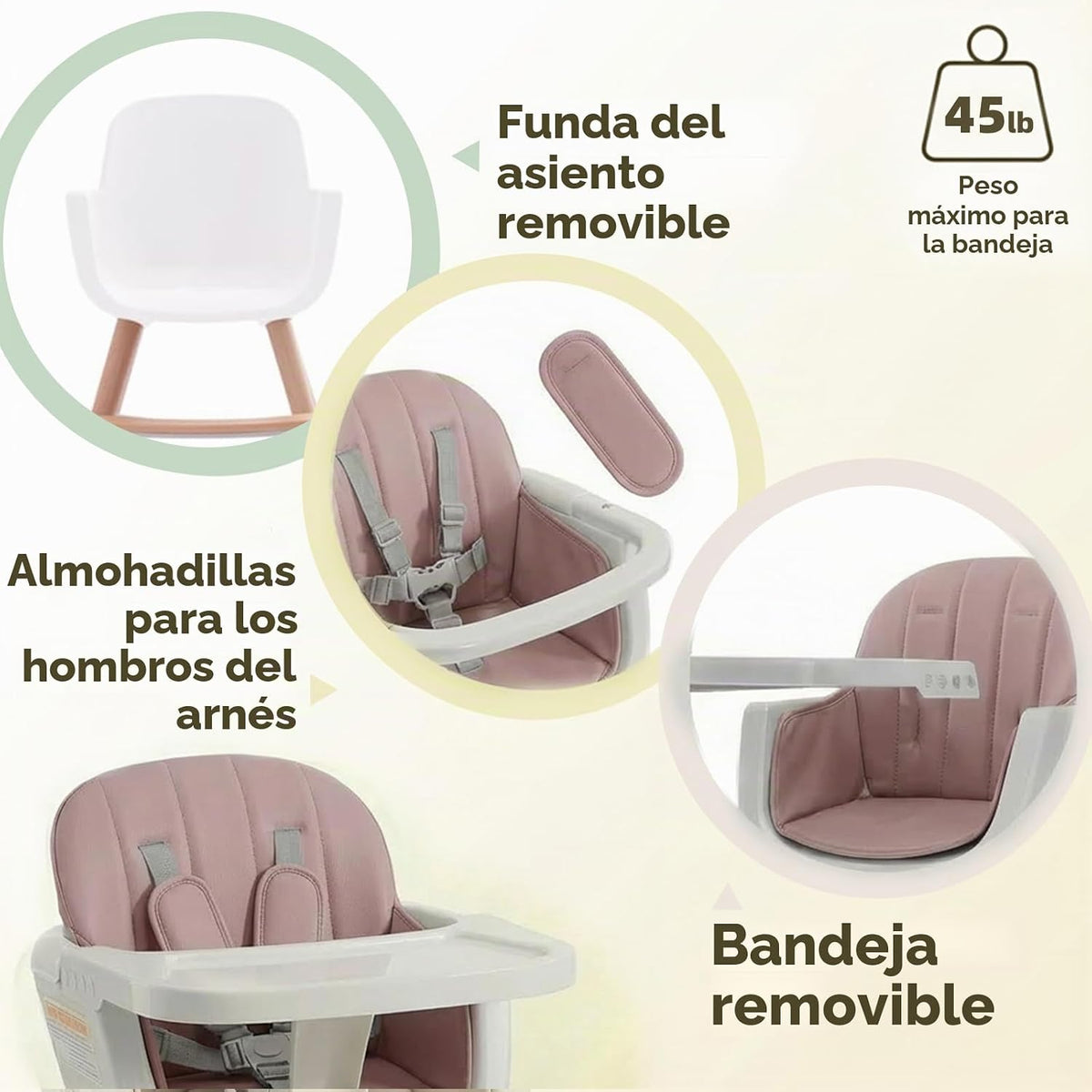 Mallify Silla alta de madera 3 en 1, sillas altas convertibles para...