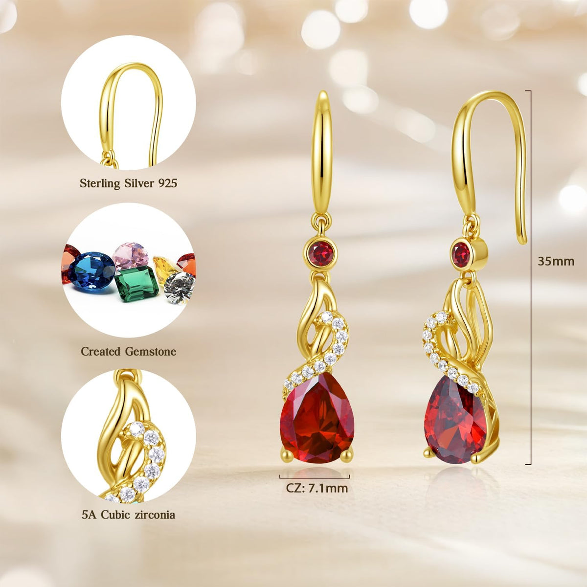 FANCIME Pendientes colgantes con piedra natal de pera para mujer de...