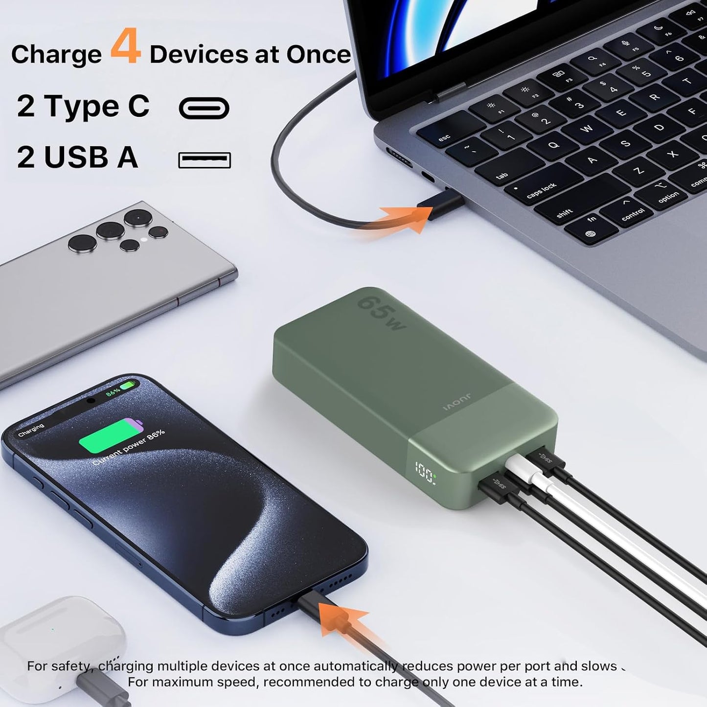 JUOVI Cargador portátil para portátil de 65 W y 20000 mAh | Carga r...