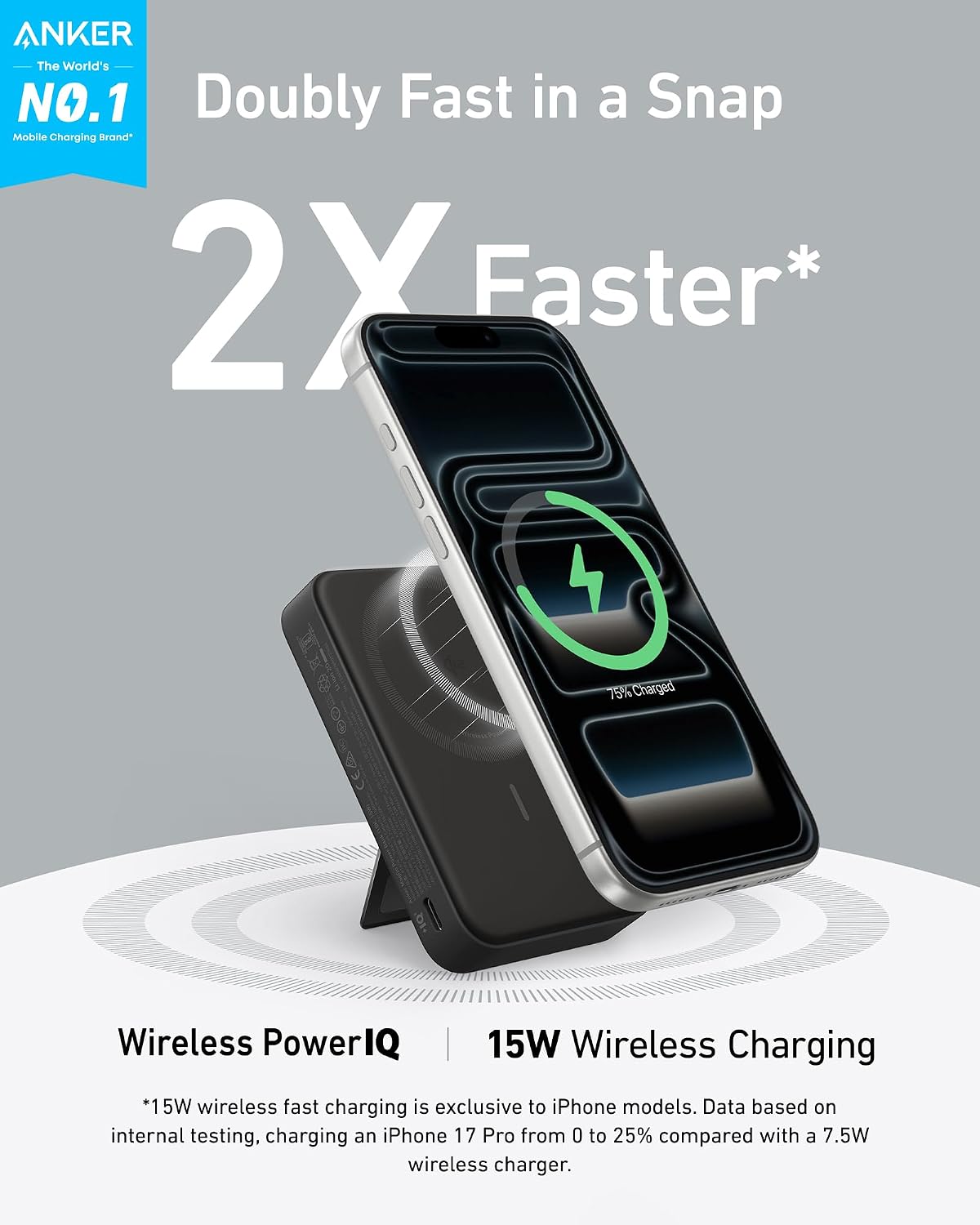Anker MagGo Power Bank, cargador portátil máximo de 15 W con certif...