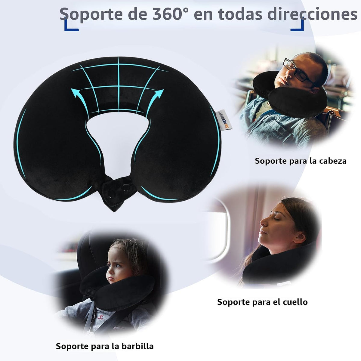 SAIREIDER Almohada de viaje de espuma viscoelástica 100% pura, almo...