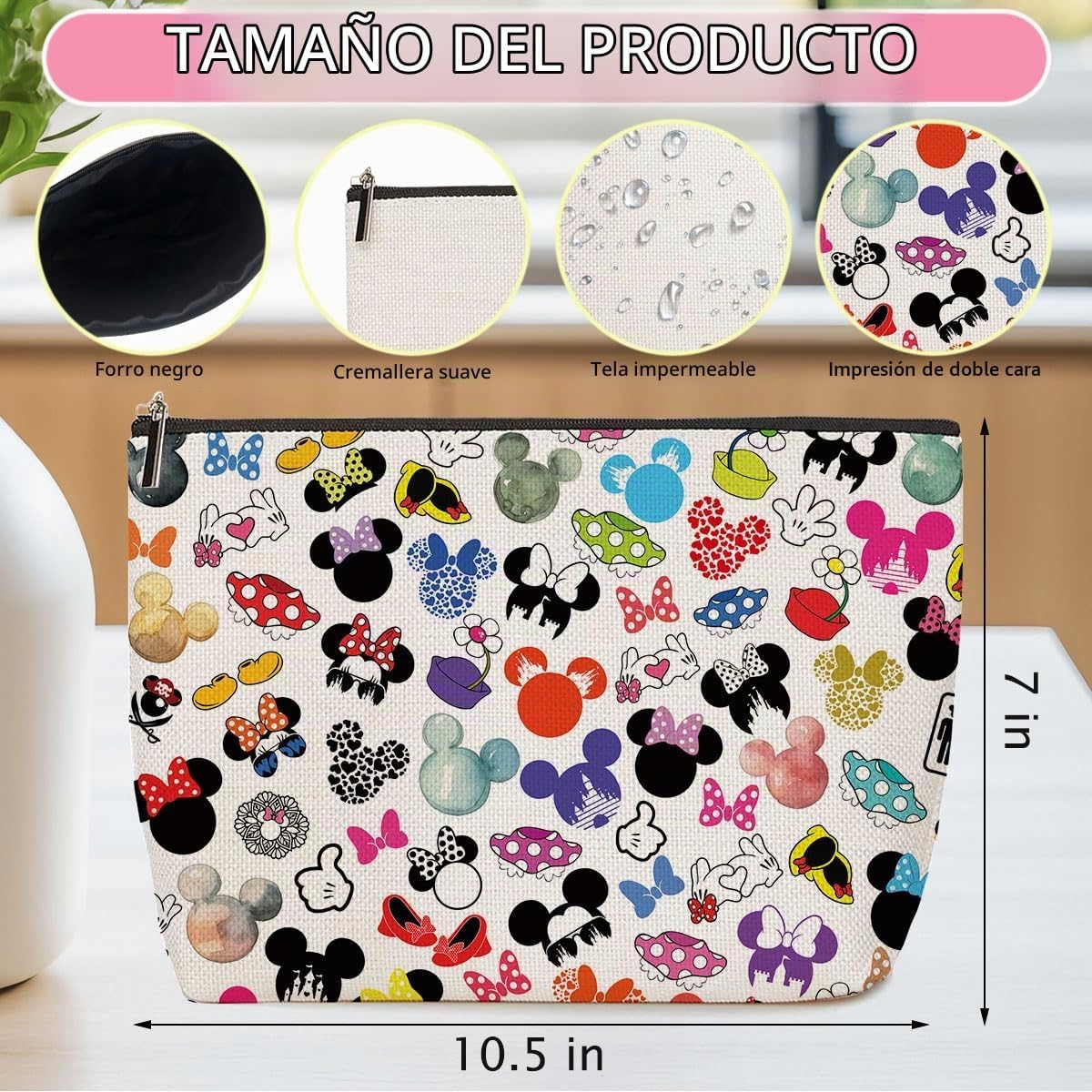 Bolsa de maquillaje con estampado de ratón de dibujos animados, bol...
