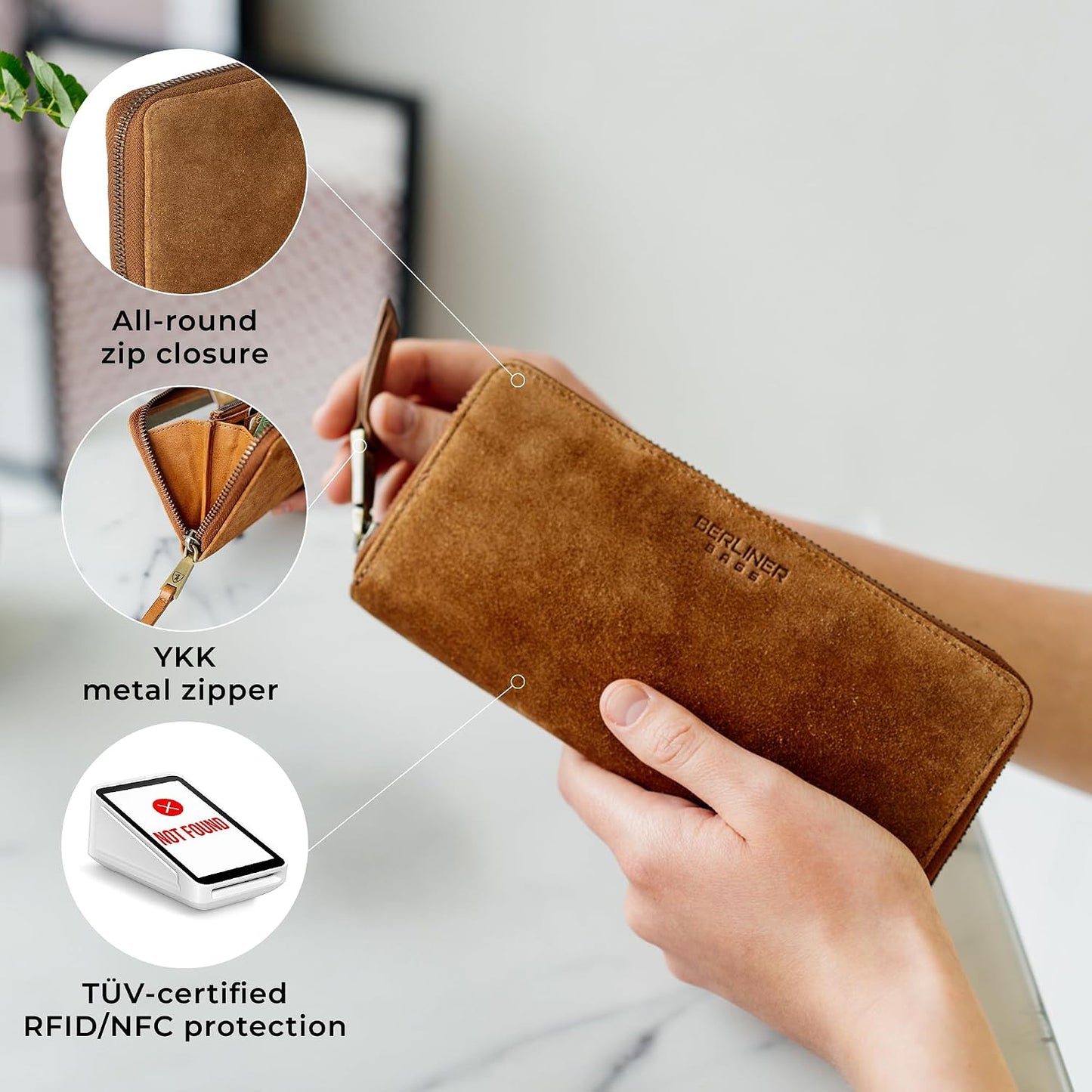 BERLINER BAGS Billetera Palma, RFID bloqueo de la cartera para muje...