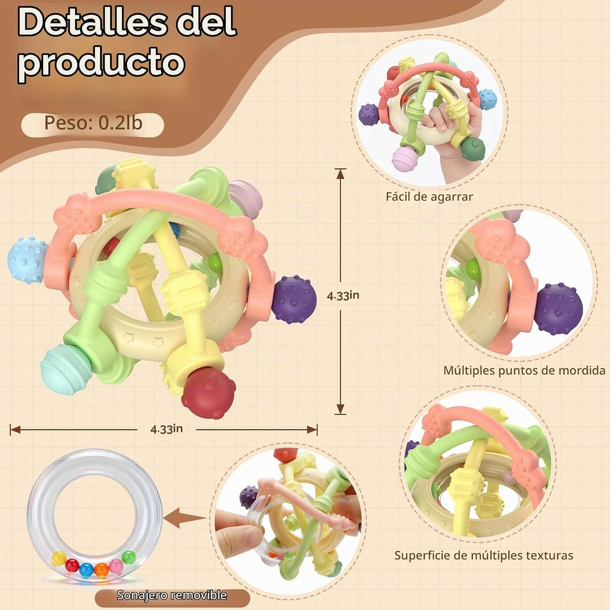 Juguetes sensoriales de bola de sonajero para bebés, juguetes de de...