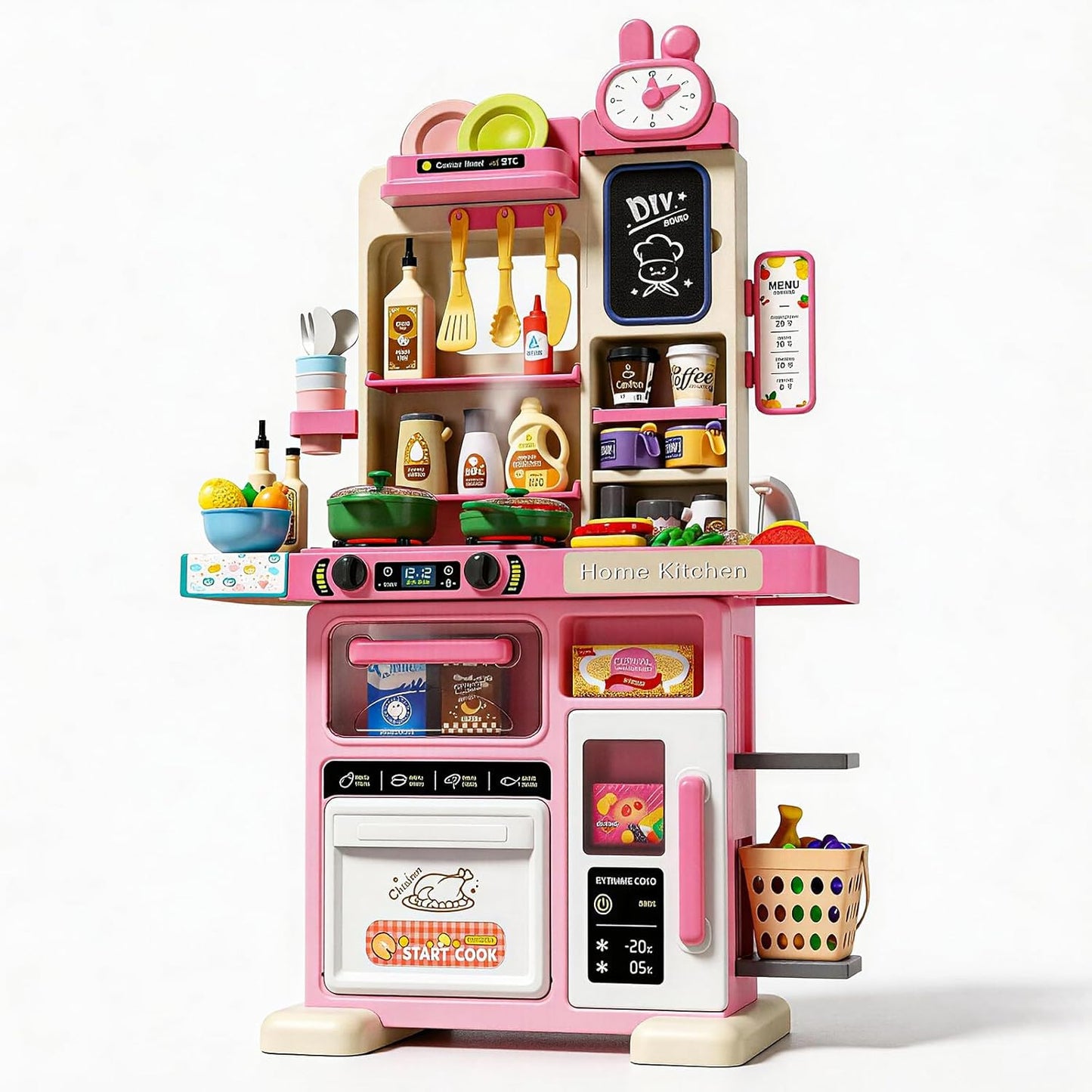 Juego de cocina para niños de 33.8 pulgadas con sonido y luz, estuf...