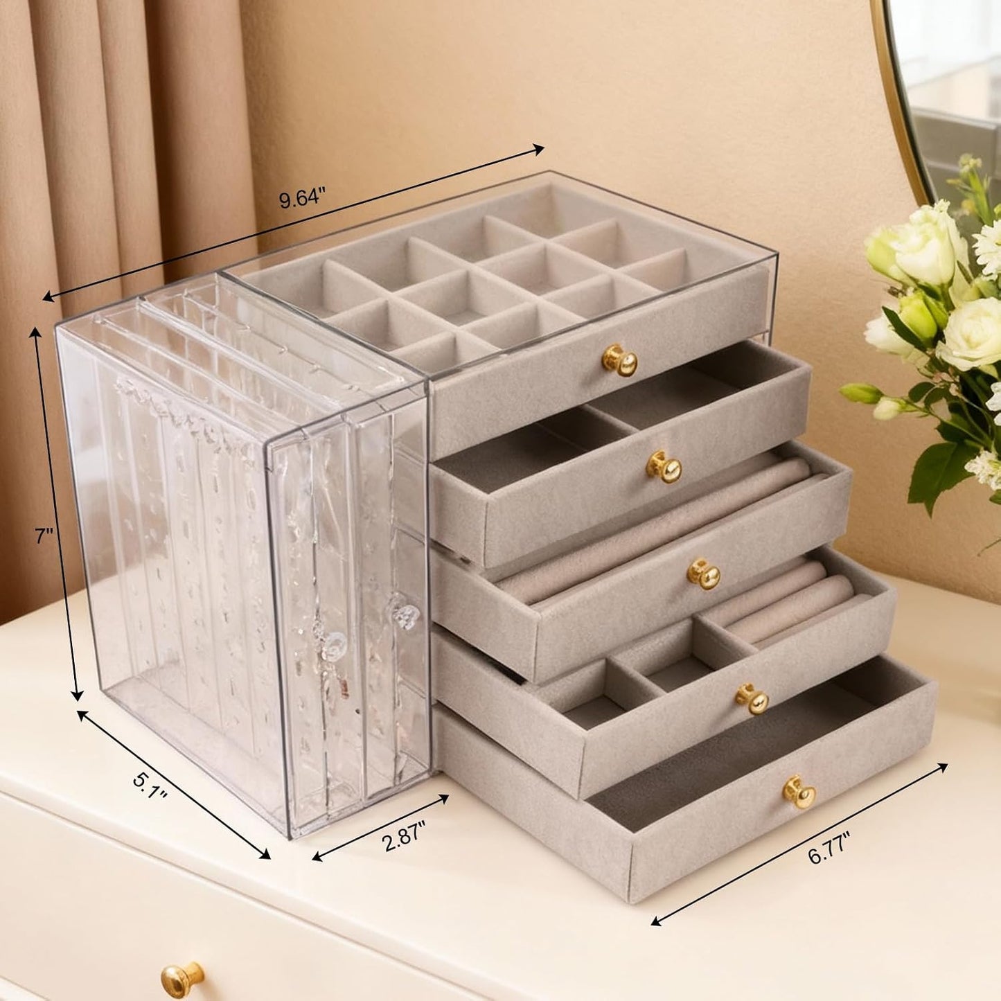 Greenfeather Organizador de joyas y almacenamiento con 7 cajones ex...