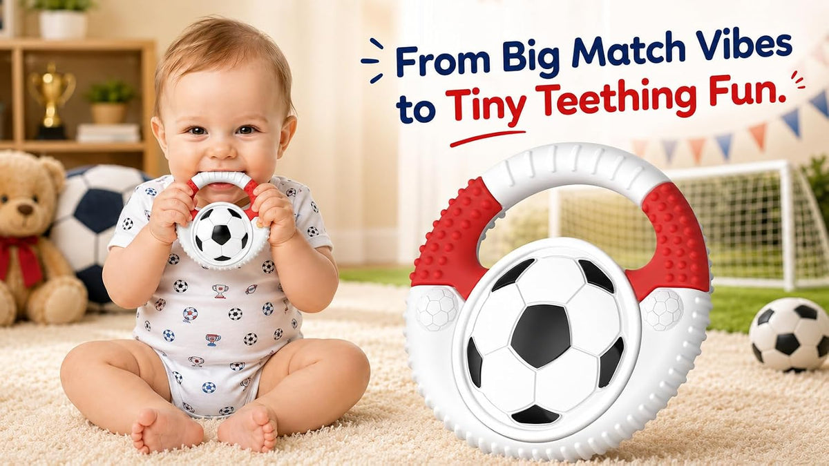 Juguetes de dentición de silicona para bebés con temática de fútbol...