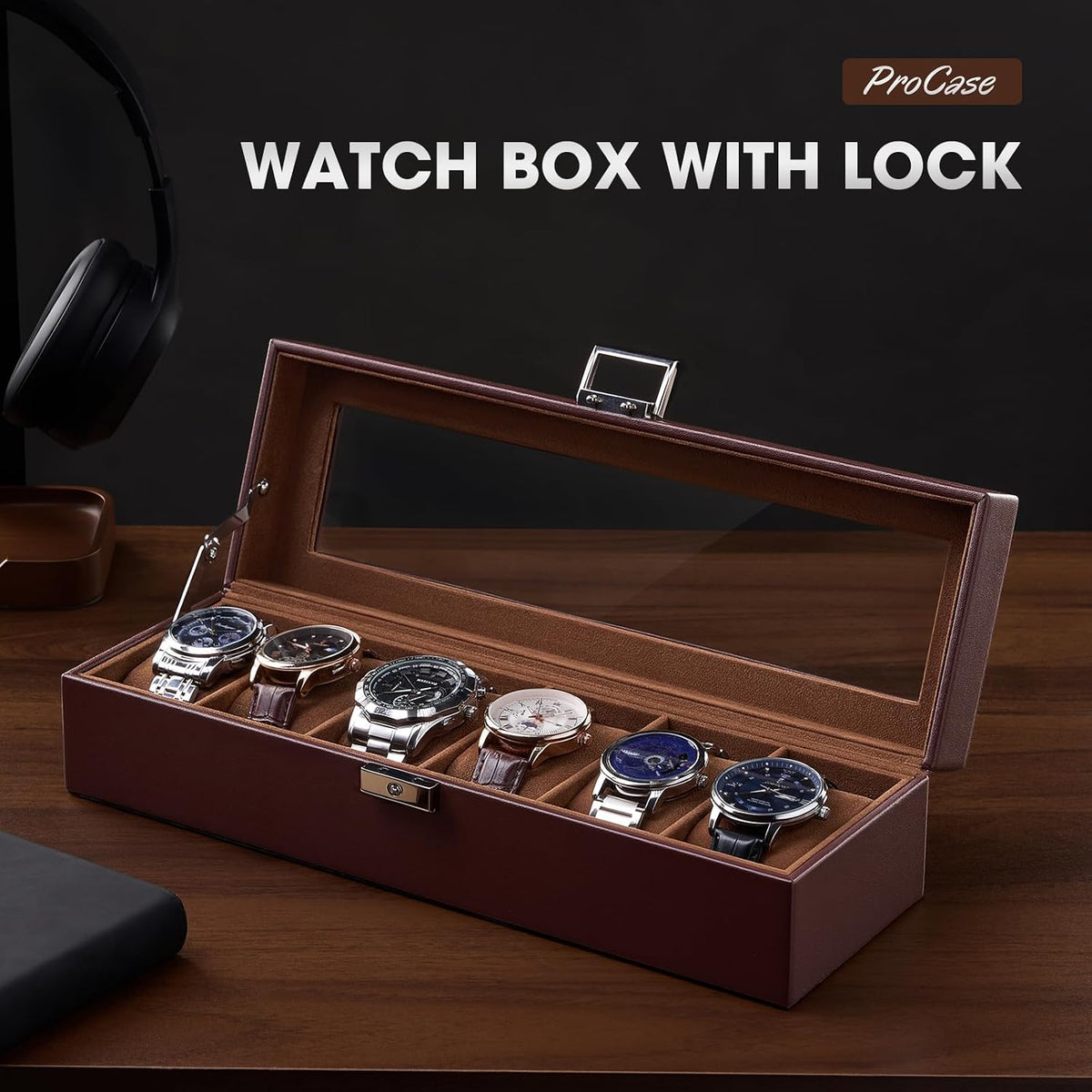 ProCase Caja de reloj con 6 ranuras para hombre - Espresso | Organi...